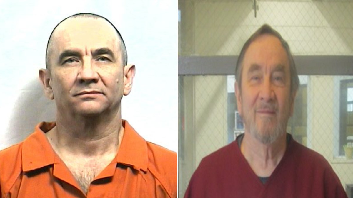 James Pavatt is pictured in a 2003 mugshot at left and a 2024 mugshot at right.