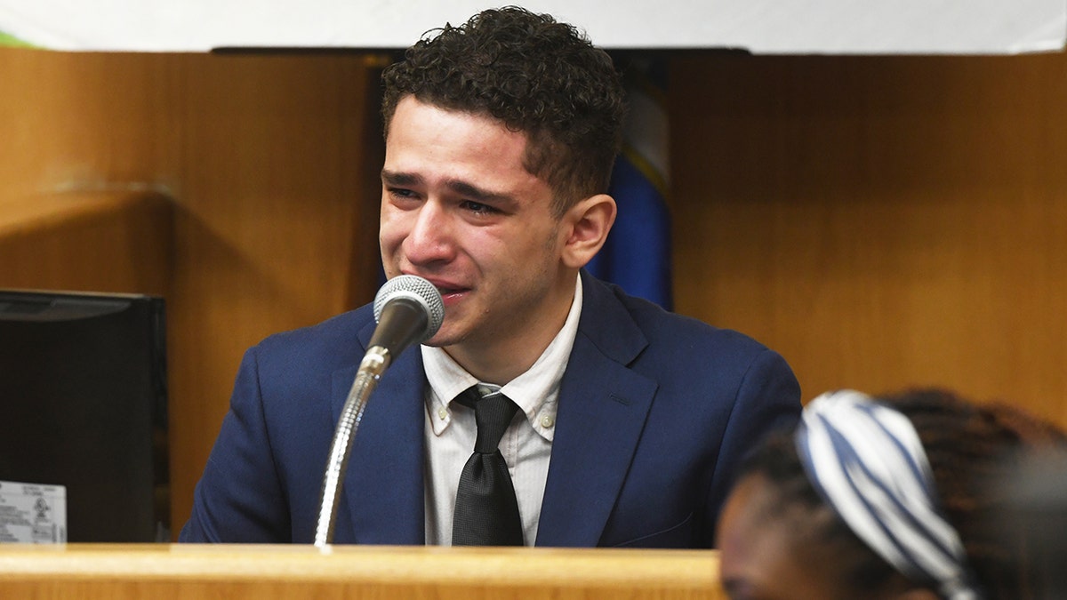 MILFORD, CT - JULY 1: Raul Valle speaks during his second day of testimony at his murder trial in state Superior Court, in Milford, Conn. July 1, 2025. (Ned Gerard/Connecticut Post via Getty Images)