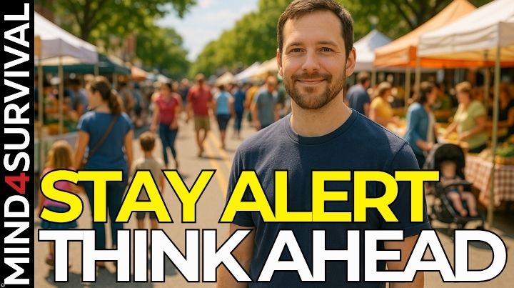 Man staying aware at a busy outdoor event