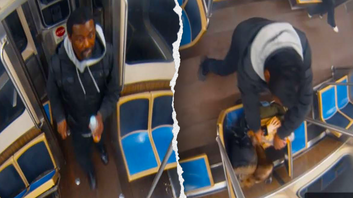 Train footage shows the suspect allegedly coming up behind the woman and pouring the liquid on her head and body.