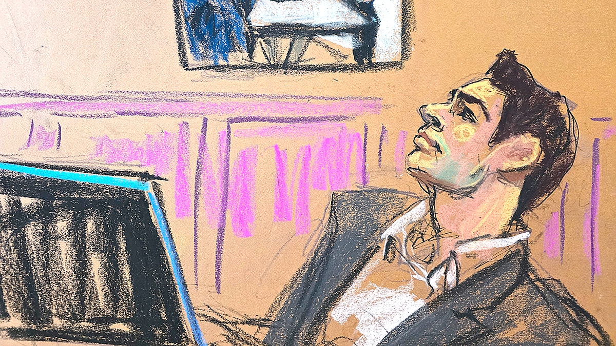 Sketch of Luigi Mangione in court for hearing