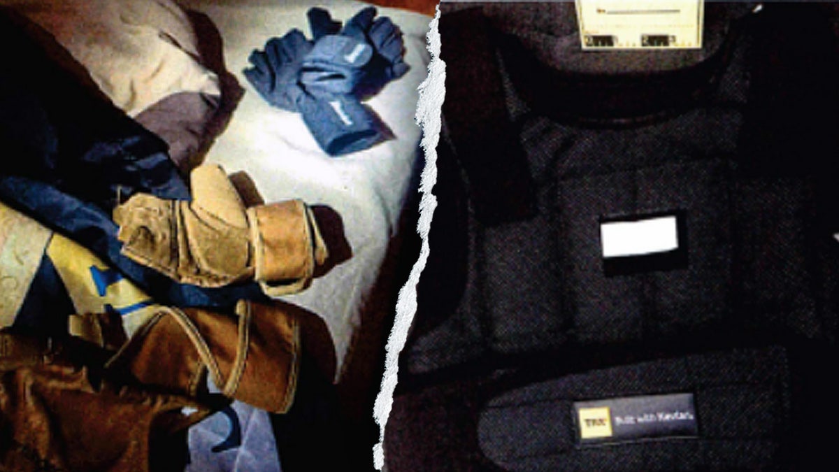 Gloves on bed and tactical vest