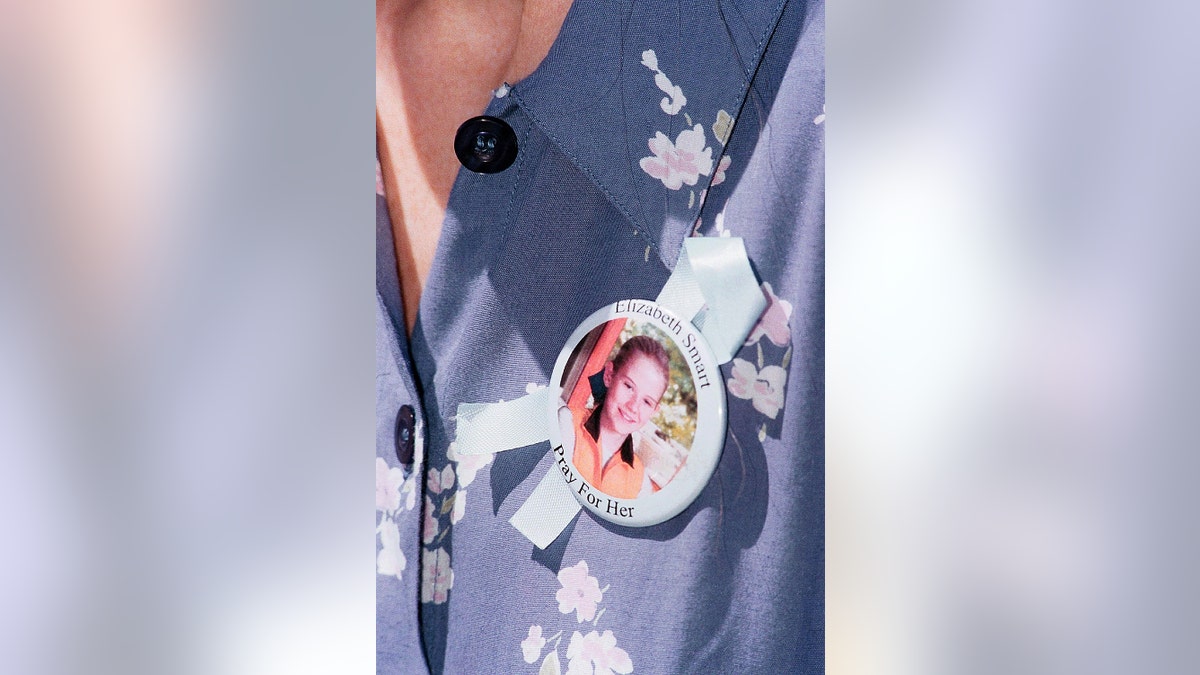 A pin showing Elizabeth Smart's face.