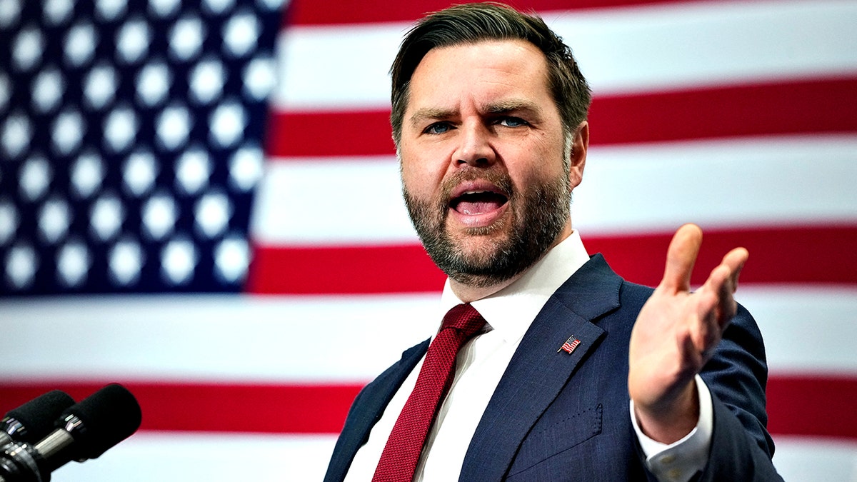 Vice President JD Vance gestures while speaking