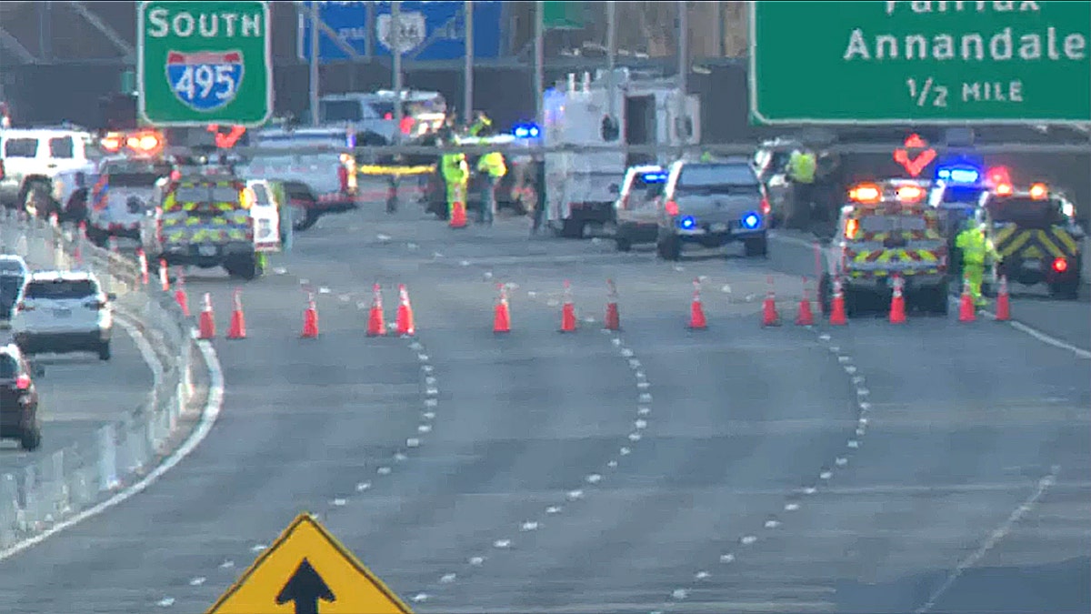 officials block highway lanes amid heavy police presence