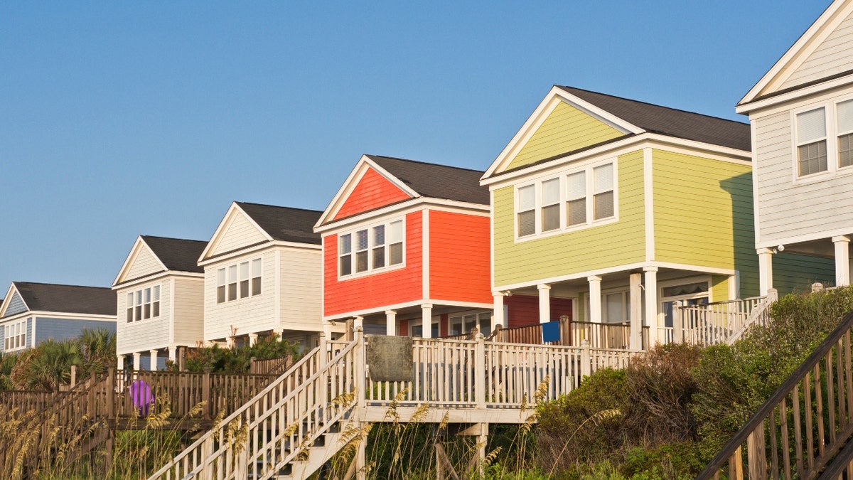 A row of colorful houses on the water in Myrtle Beach