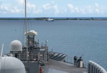 USS Blue Ridge leaves Guam after port visit