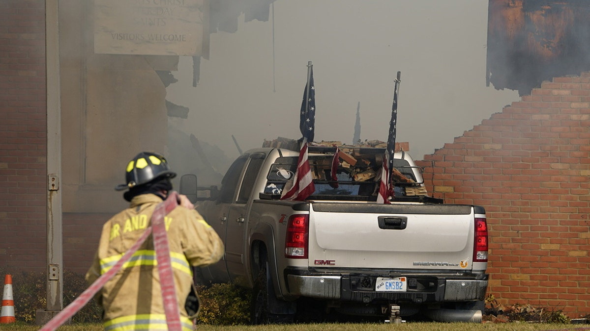 Truck into MI LDS church closeup