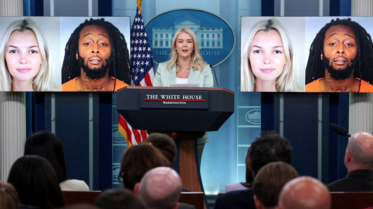 Karoline Leavitt displays images of Iryna Zarutska and Decarlos Brown Jr.