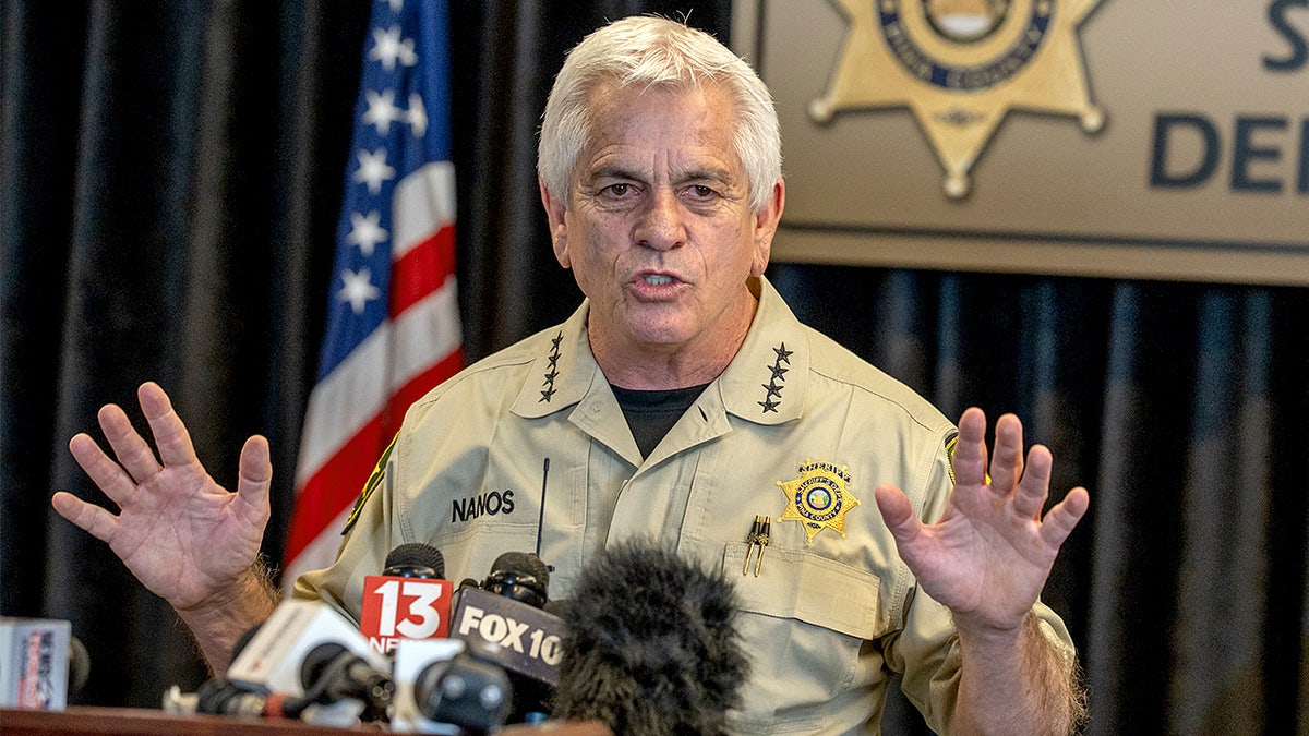 Pima County Sheriff Chris Nanos speaks to reporters in Arizona.